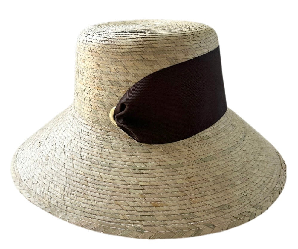 Clematis Bucket Hat - Chocolate Brown Wide & Short Grosgrain