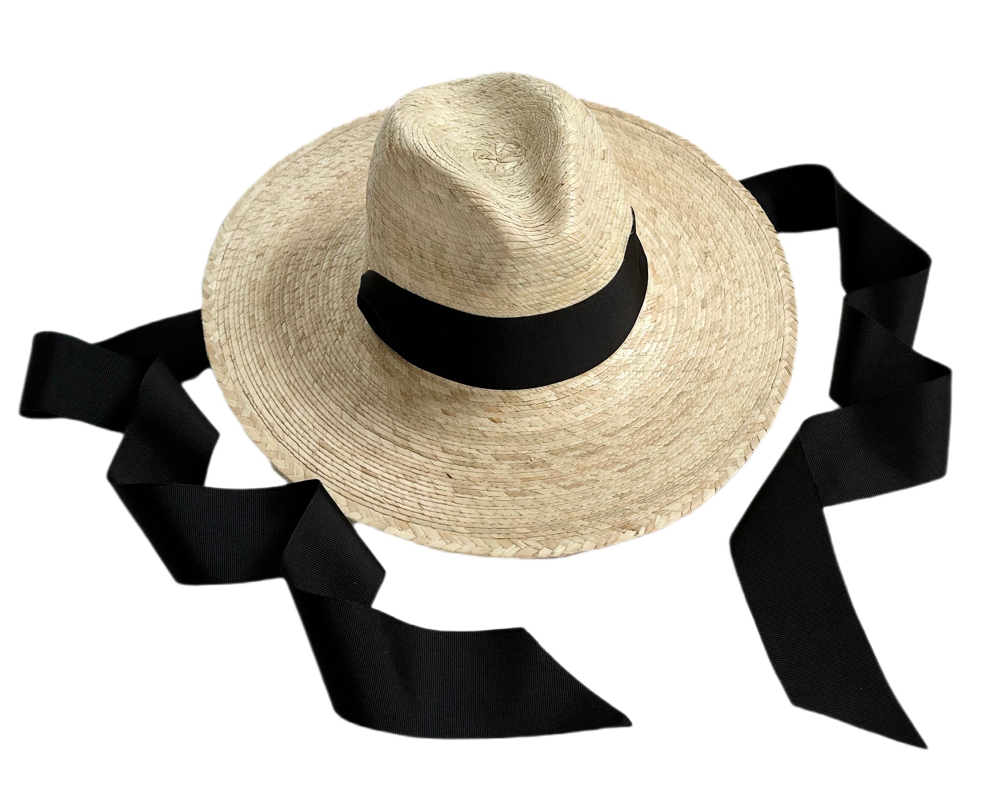Sun Body Obbie Hat Size 7 1/8 (57) Woven Straw Black Ribbon Generic Large Wide Brim Flat Top Sun Hat Straw Hat Summer  main image 3