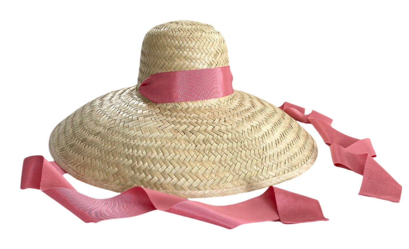 Geranium Sun Hat - Long Rose Pink French Millinery Grosgrain Ribbon